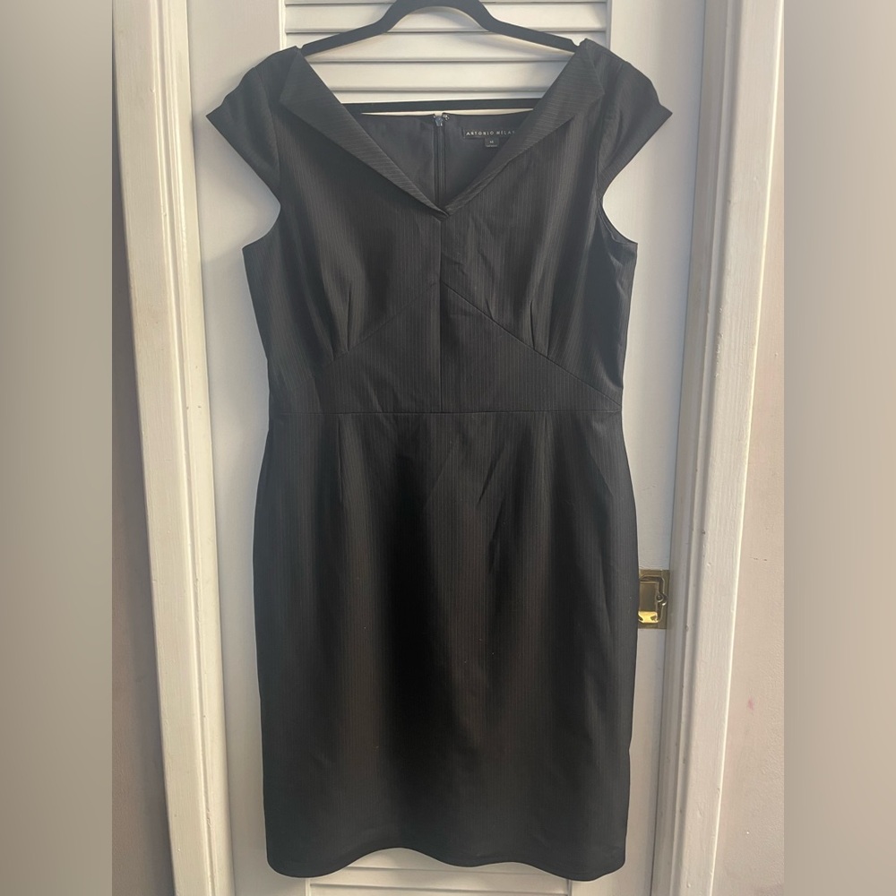 Antonio Melani Cap Sleeved Pin Striped Sheath Dress, Envelope V Neckline Size 14